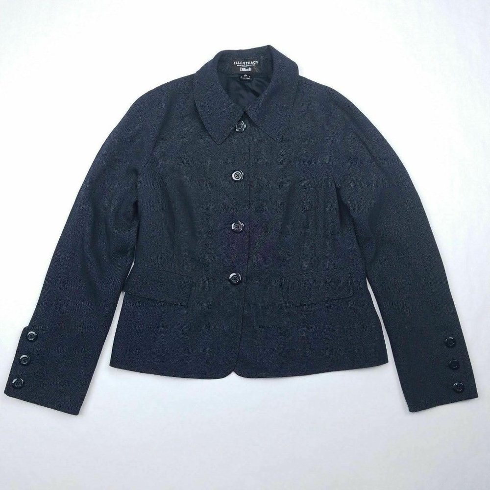 Ellen Tracy Sz 10 Blazer Jacket Navy Tiny Dots